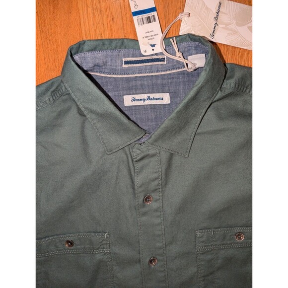 NWT Tommy Bahama Men XL Big 1XB Button Shirt Beach Fire Flannel Trout Green $148 - Picture 4 of 8